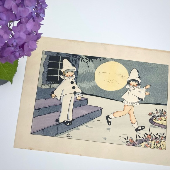 Vintage French Art Deco Pochoir original pen and ink baby Kewpie clown prints - Picture 2 of 15